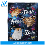 Cat Blanket, Faith Hope Love Butterflies Blanket Gift For Cat Lovers