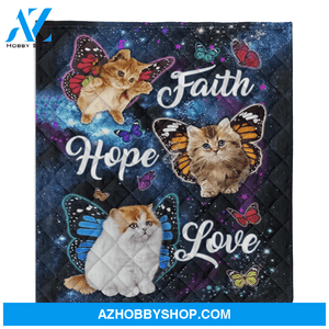 Cat Blanket, Faith Hope Love Butterflies Blanket Gift For Cat Lovers