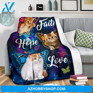 Cat Blanket, Faith Hope Love Butterflies Blanket Gift For Cat Lovers