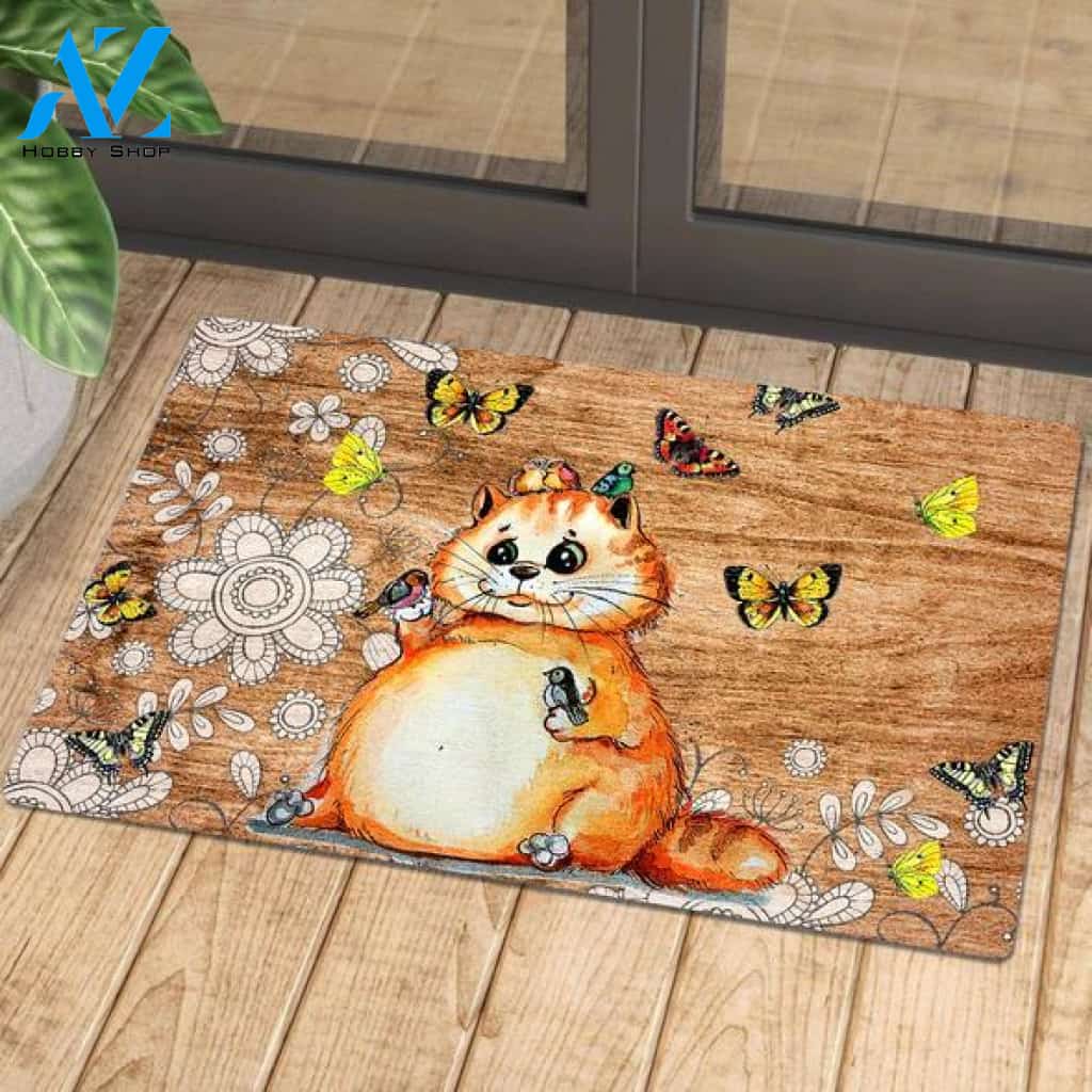Cat Butterfly Easy Clean Welcome DoorMat | Felt And Rubber | 40x60 cm | 45x75 cm | 60x90 cm | Colorful | DO1295