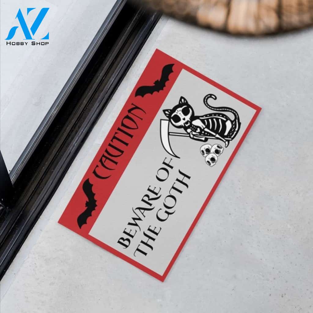 Cat Caution Beware Of The Goth Doormat | Welcome Mat | House Warming Gift