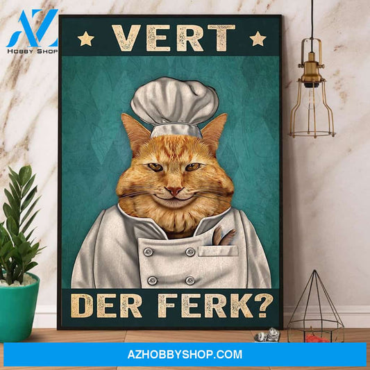 Cat Chef Vert Der Ferk Retro Canvas And Poster, Wall Decor Visual Art