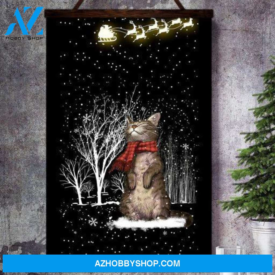 Cat Christmas Warm Reindeer Wishes Canvas And Poster, Wall Decor Visual Art