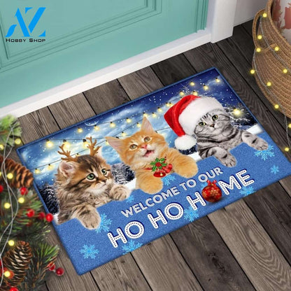 Cat Christmas Welcome To Our Ho Ho Home Doormat Indoor And Outdoor Mat Entrance Rug Sweet Home Decor Housewarming Gift Gift For Friend Family Stem Feminist