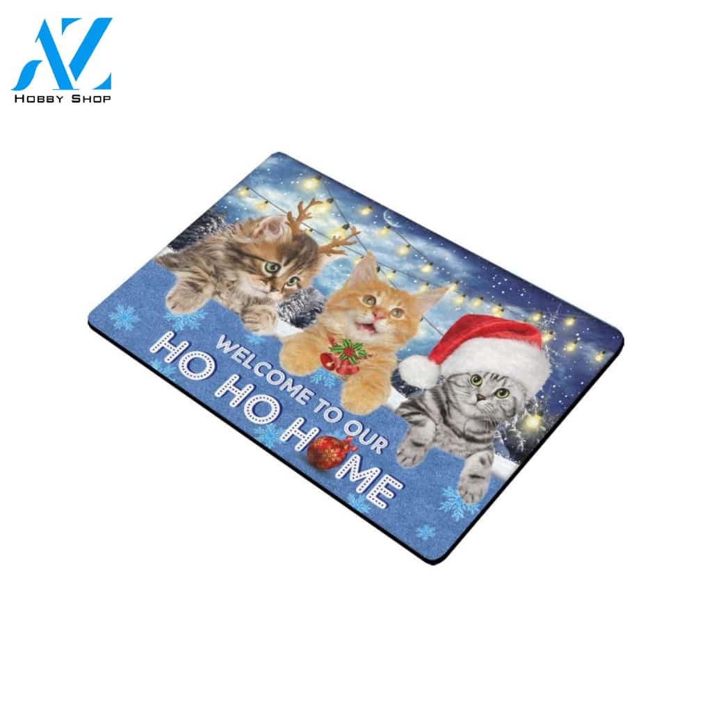 Cat Christmas Welcome To Our Ho Ho Home Doormat Indoor And Outdoor Mat Entrance Rug Sweet Home Decor Housewarming Gift Gift For Friend Family Stem Feminist
