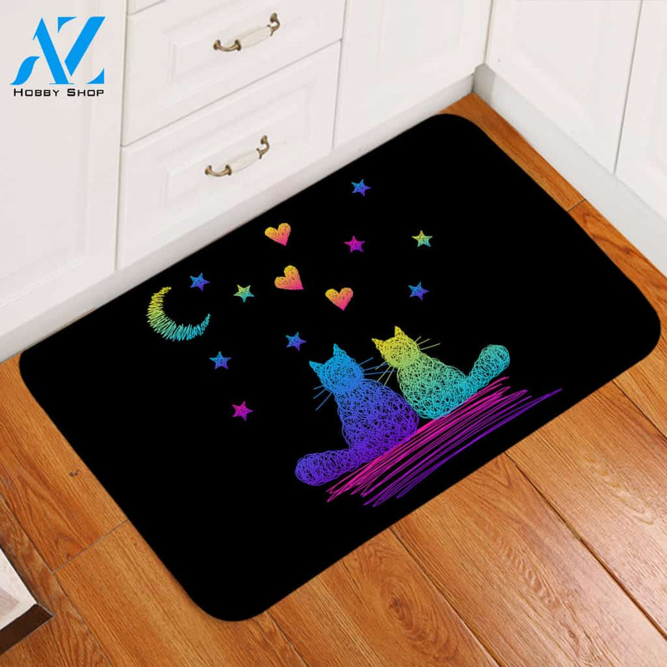 Cat Couple Romantic Door Mat