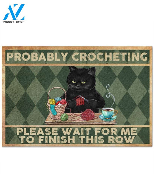 Cat Crocheting Wait For Me Vintage Funny Indoor And Outdoor Doormat Warm House Gift Welcome Mat Gift For Cat Lovers Gift For Crocheting Lovers