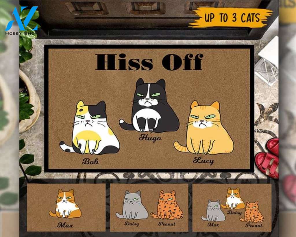 Cat Custom Doormat, Hiss Off, Personalized Doormat, Personalized Gifts, Home Decor, Gifts For Cat Lover, Cat, Cat doormat, Housewarming gift