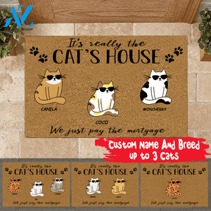 Cat Custom Doormat It's The Cat House We Just Pay The Mortgage Personalized Gift | WELCOME MAT | HOUSE WARMING GIFT