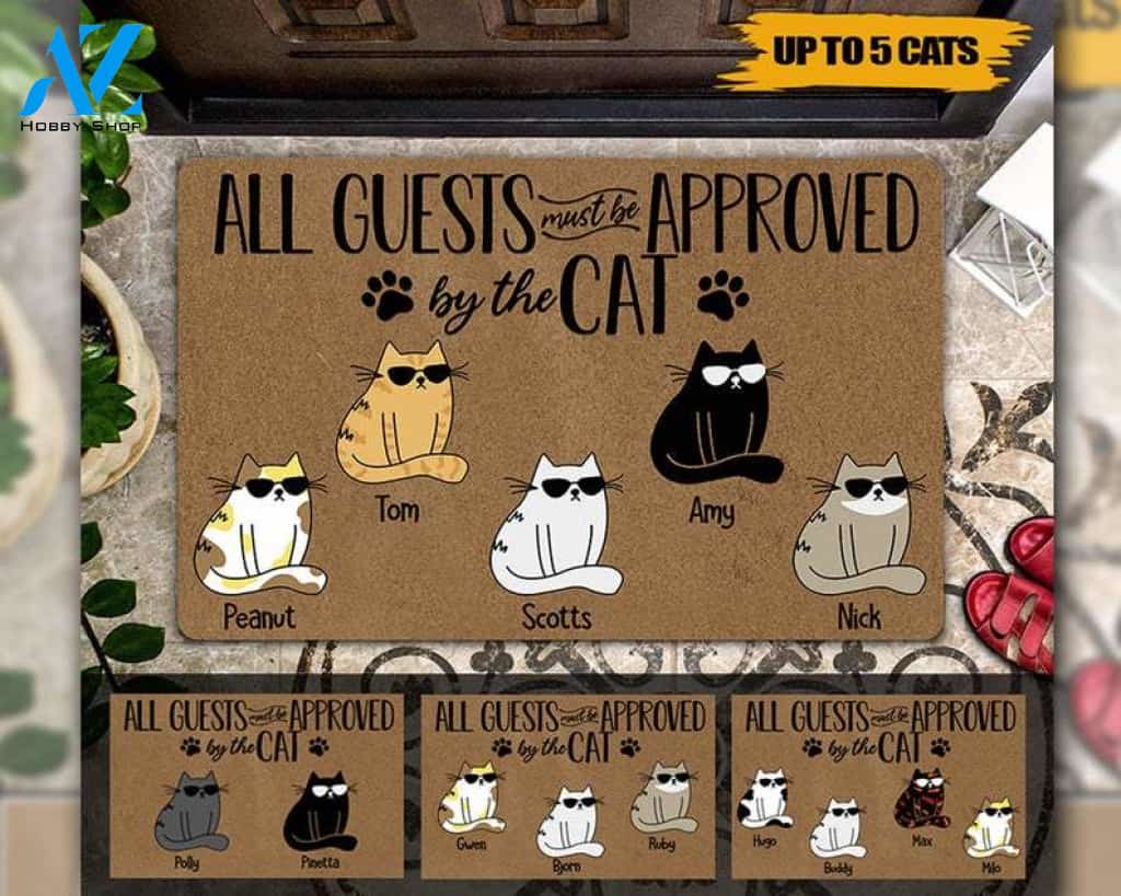 Cat Custom Doormat, Name All Guests Must Be Approved By The Cat, Personalized Doormat, Personalized Gifts, Home Decor, Gifts For Cat Lover