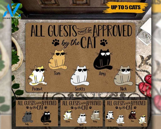Cat Custom Doormat, Name All Guests Must Be Approved By The Cat, Personalized Doormat, Personalized Gifts, Home Decor, Gifts For Cat Lover