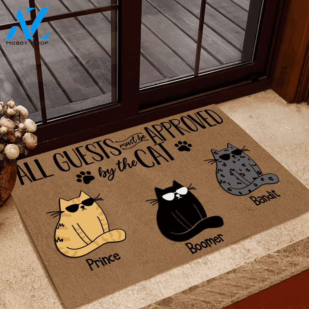 Cat Custom Doormat Name All Guests Must Be Approved By The Cat Personalized Doormat | WELCOME MAT | HOUSE WARMING GIFT