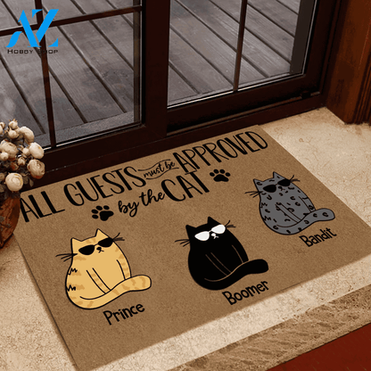 Cat Custom Doormat Name All Guests Must Be Approved By The Cat Personalized Doormat | WELCOME MAT | HOUSE WARMING GIFT