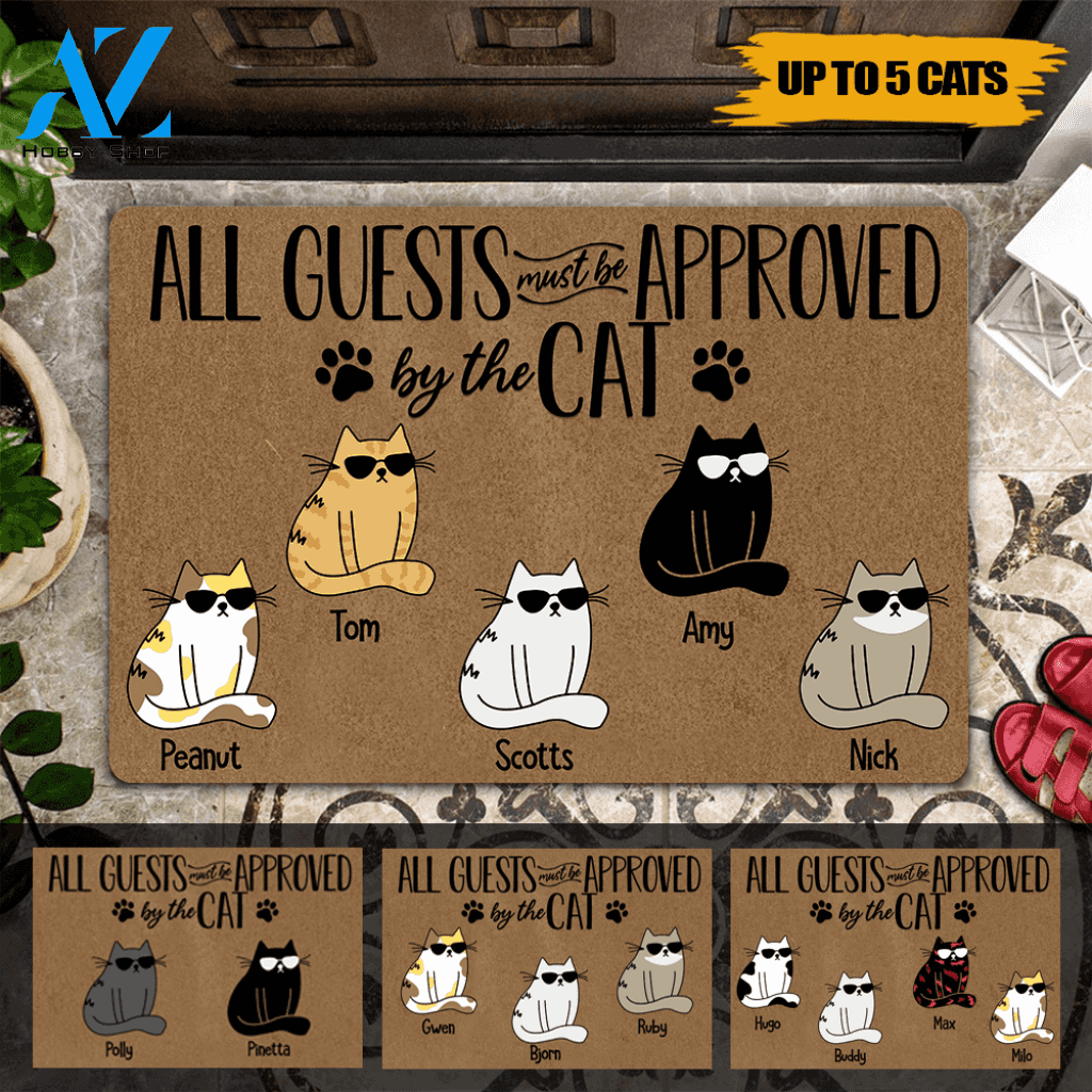 Cat Custom Doormat Name All Guests Must Be Approved By The Cat Personalized Doormat | WELCOME MAT | HOUSE WARMING GIFT