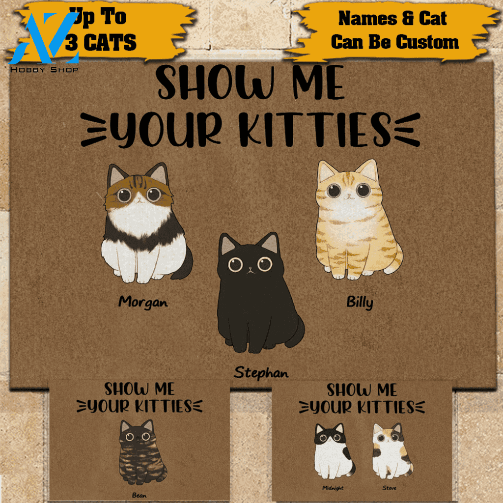 Cat Custom Doormat Show Me Your Kitties Personalized Gift | WELCOME MAT | HOUSE WARMING GIFT