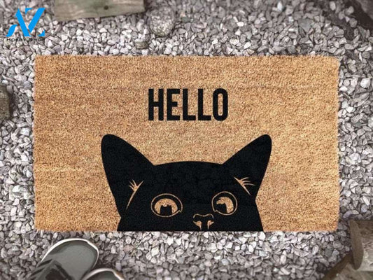 Cat Door Mat - Hello - Cat Lover - Pet Gift Ideas - Doormat for Pet Lovers - Fur baby - Custom Coir Welcome Mat - Porch Decor