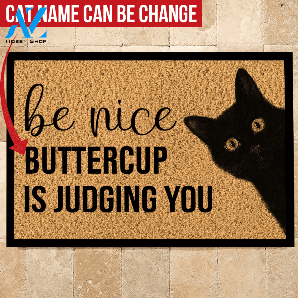 Cat Doormat Customized Be Nice My Cat Is Judging You | Welcome Mat | House Warming Gift