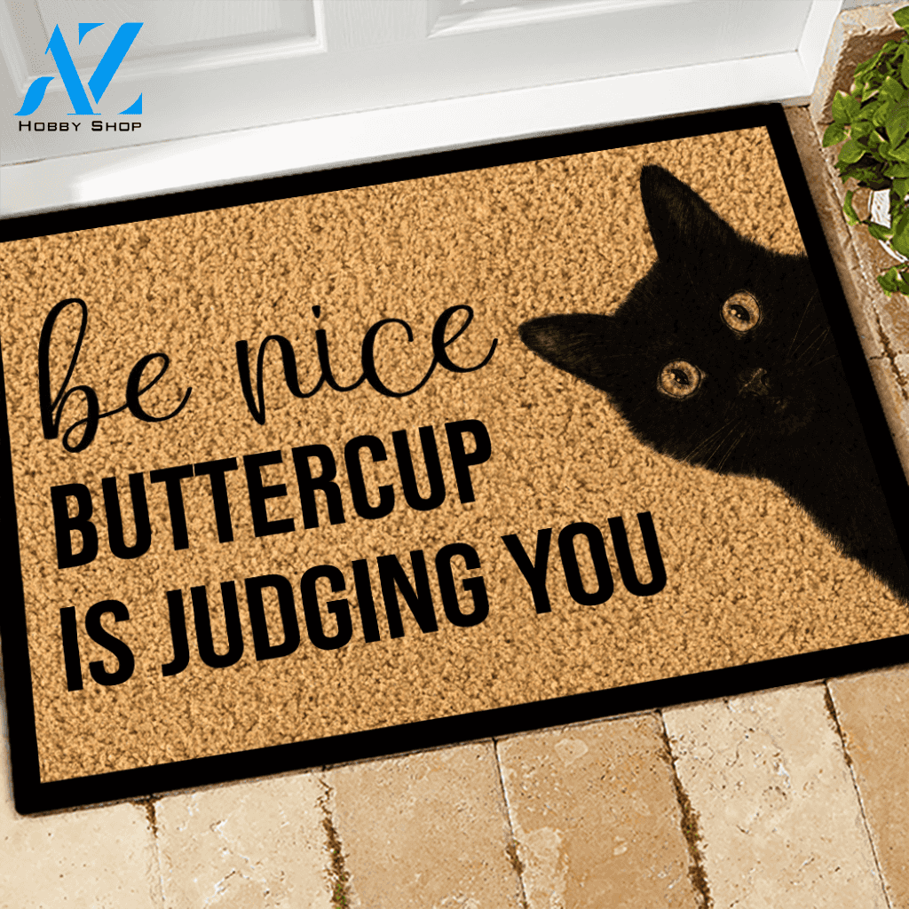Cat Doormat Customized Be Nice My Cat Is Judging You | Welcome Mat | House Warming Gift