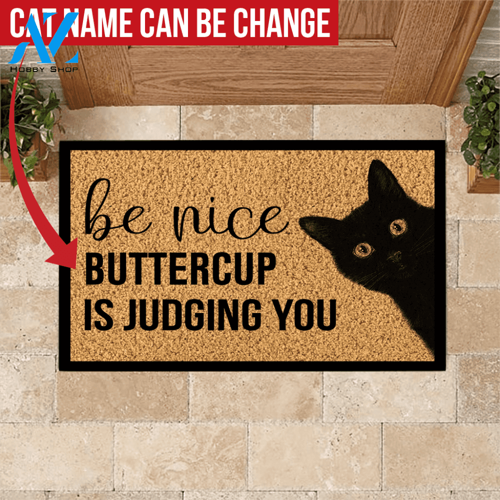 Cat Doormat Customized Be Nice My Cat Is Judging You | Welcome Mat | House Warming Gift