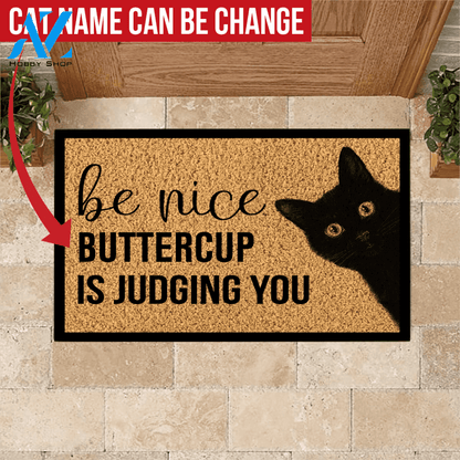 Cat Doormat Customized Be Nice My Cat Is Judging You | Welcome Mat | House Warming Gift