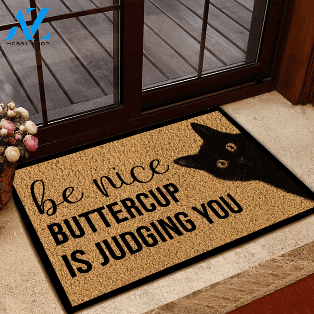 Cat Doormat Customized Be Nice My Cat Is Judging You | Welcome Mat | House Warming Gift