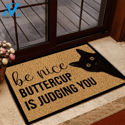 Cat Doormat Customized Be Nice My Cat Is Judging You | Welcome Mat | House Warming Gift