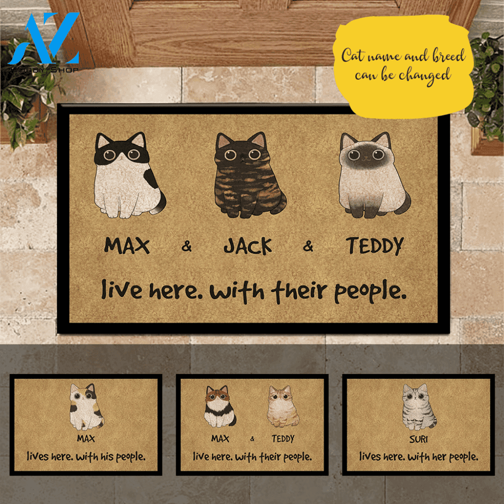 Cat Doormat Customized Cat Live With People | WELCOME MAT | HOUSE WARMING GIFT