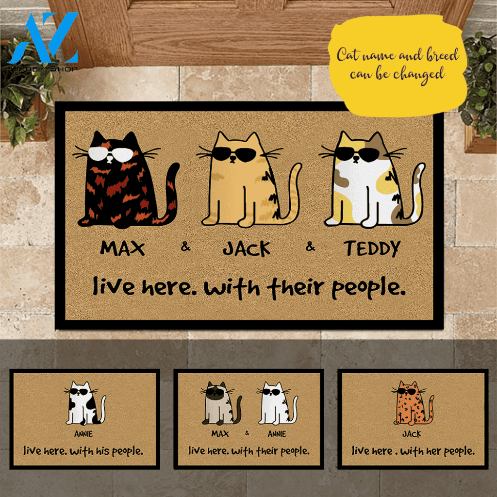 Cat Doormat Customized Cat Lives Here With Their People | WELCOME MAT | HOUSE WARMING GIFT