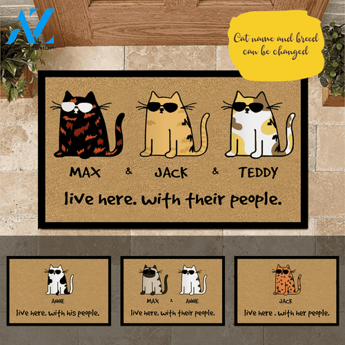 Cat Doormat Customized Cat Lives Here With Their People | WELCOME MAT | HOUSE WARMING GIFT