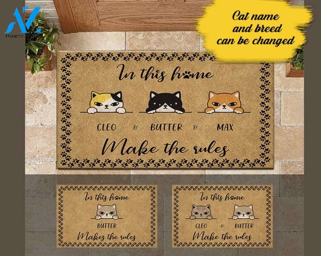 Cat Doormat, Customized Cat Make The Rules, Personalized Gifts, Home Decor, Gifts For Cat Lover, Door Decor, Funny Cats Gift, Gifts For Her