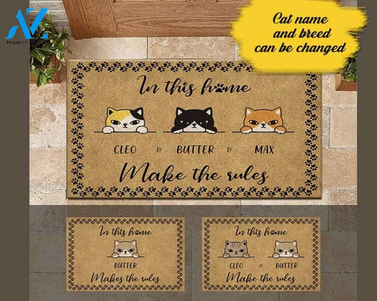 Cat Doormat, Customized Cat Make The Rules, Personalized Gifts, Home Decor, Gifts For Cat Lover, Door Decor, Funny Cats Gift, Gifts For Her