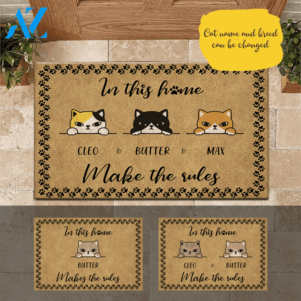 Cat Doormat Customized Cat Make The Rules | WELCOME MAT | HOUSE WARMING GIFT