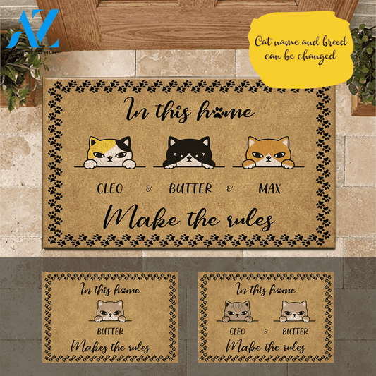 Cat Doormat Customized Cat Make The Rules | WELCOME MAT | HOUSE WARMING GIFT