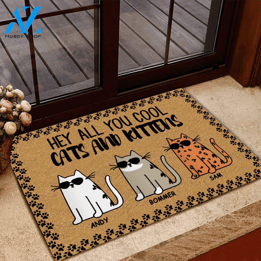 Cat Doormat Customized Name And Breed Hey All You Cool Cats And Kittens Gift For Cat Lovers | WELCOME MAT | HOUSE WARMING GIFT