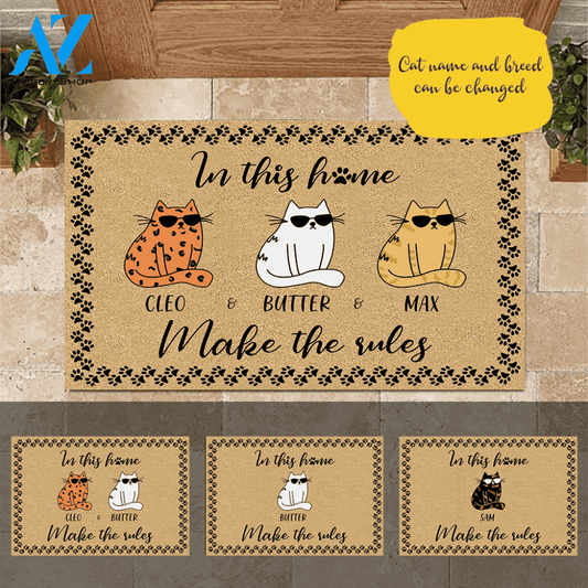 Cat Doormat Customized Name and Breed Cat Make The Rules | WELCOME MAT | HOUSE WARMING GIFT