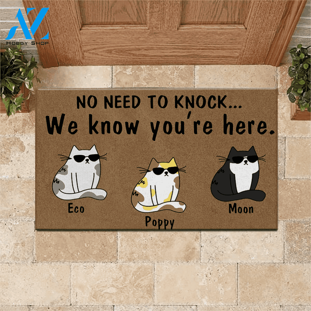 Cat Doormat Customized Name and Breed No Need To Knock We Know You're Here | WELCOME MAT | HOUSE WARMING GIFT