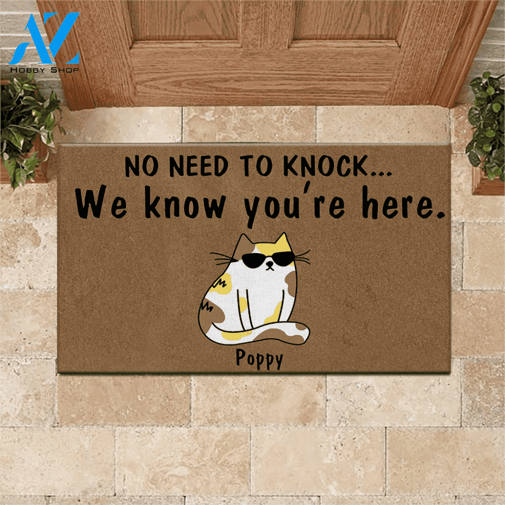 Cat Doormat Customized Name and Breed No Need To Knock We Know You're Here | WELCOME MAT | HOUSE WARMING GIFT