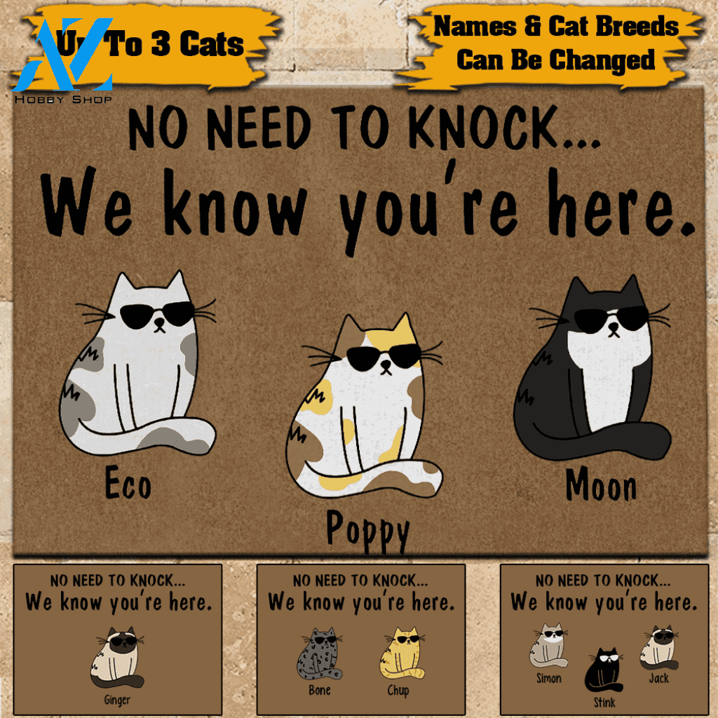 Cat Doormat Customized Name and Breed No Need To Knock We Know You're Here | WELCOME MAT | HOUSE WARMING GIFT
