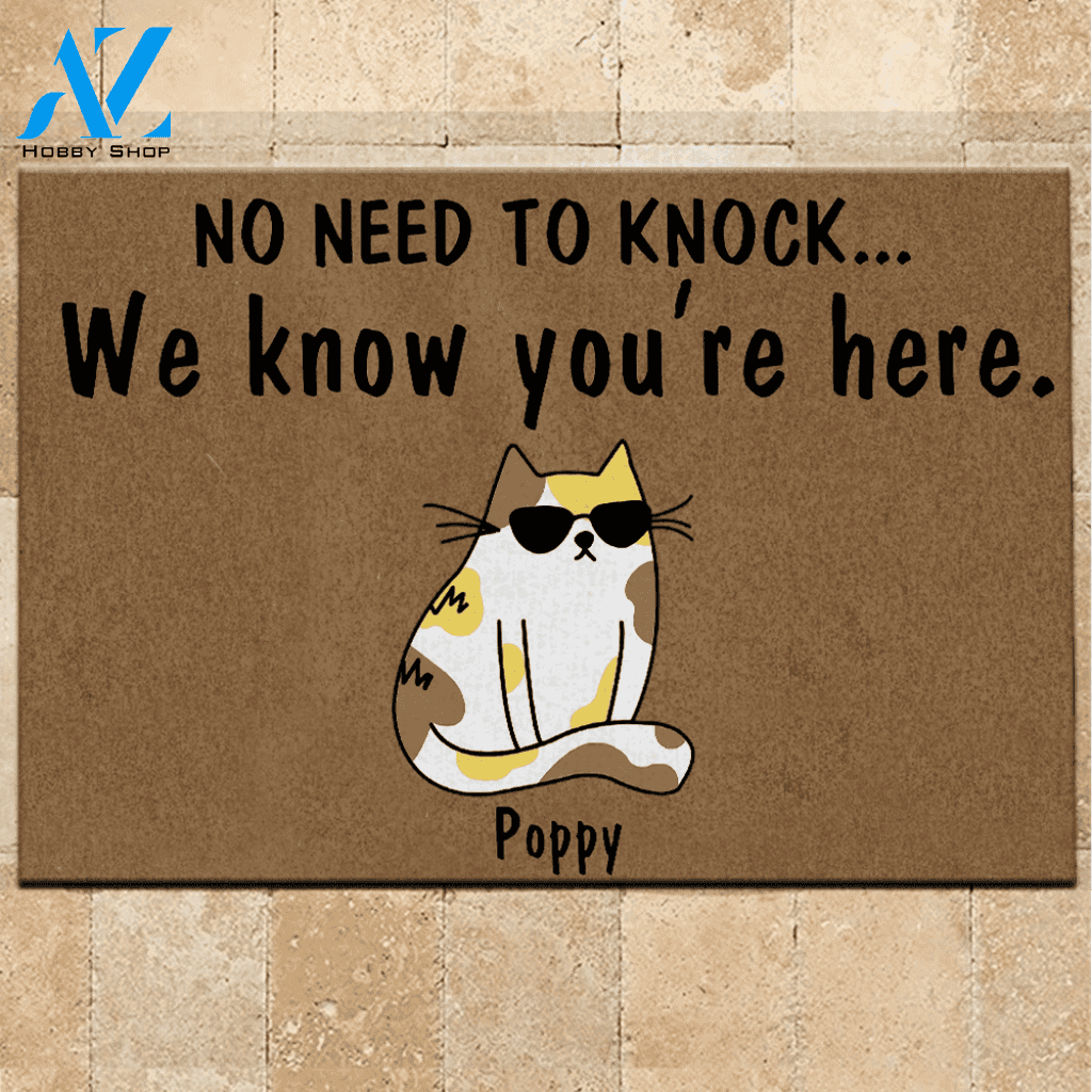 Cat Doormat Customized Name and Breed No Need To Knock We Know You're Here | WELCOME MAT | HOUSE WARMING GIFT