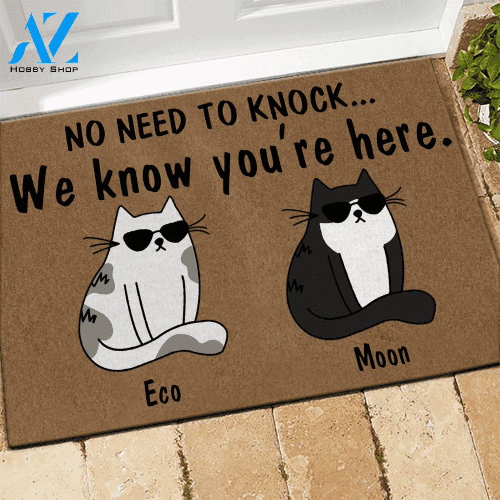 Cat Doormat Customized Name and Breed No Need To Knock We Know You're Here | WELCOME MAT | HOUSE WARMING GIFT