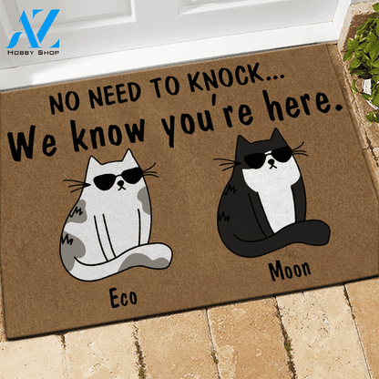 Cat Doormat Customized Name and Breed No Need To Knock We Know You're Here | WELCOME MAT | HOUSE WARMING GIFT