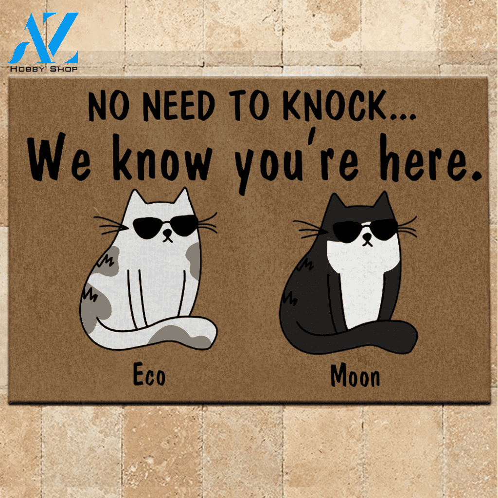 Cat Doormat Customized Name and Breed No Need To Knock We Know You're Here | WELCOME MAT | HOUSE WARMING GIFT