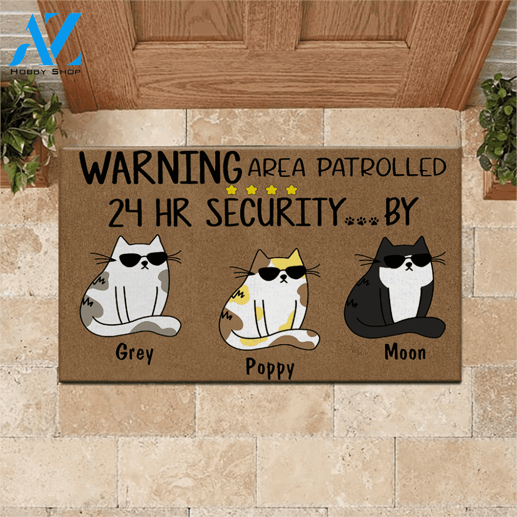 Cat Doormat Customized Name and Breed Warning Area Patrolled 24hr Security By | WELCOME MAT | HOUSE WARMING GIFT
