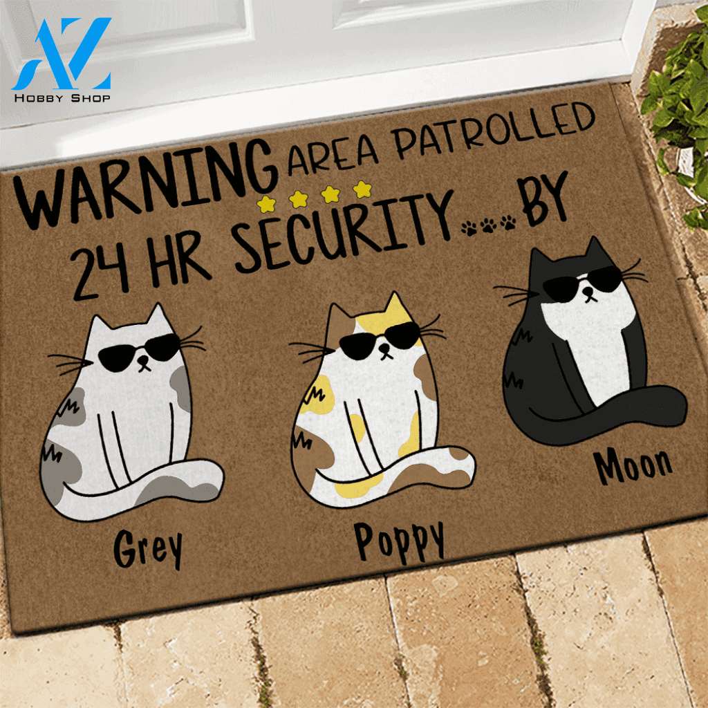 Cat Doormat Customized Name and Breed Warning Area Patrolled 24hr Security By | WELCOME MAT | HOUSE WARMING GIFT