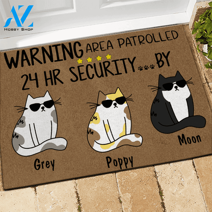 Cat Doormat Customized Name and Breed Warning Area Patrolled 24hr Security By | WELCOME MAT | HOUSE WARMING GIFT