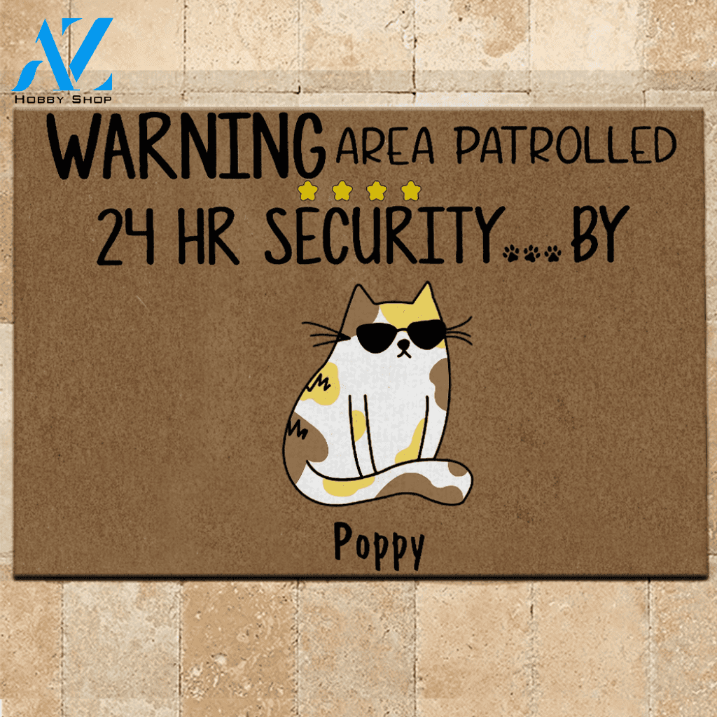 Cat Doormat Customized Name and Breed Warning Area Patrolled 24hr Security By | WELCOME MAT | HOUSE WARMING GIFT