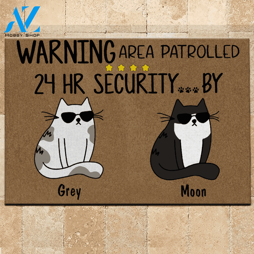 Cat Doormat Customized Name and Breed Warning Area Patrolled 24hr Security By | WELCOME MAT | HOUSE WARMING GIFT