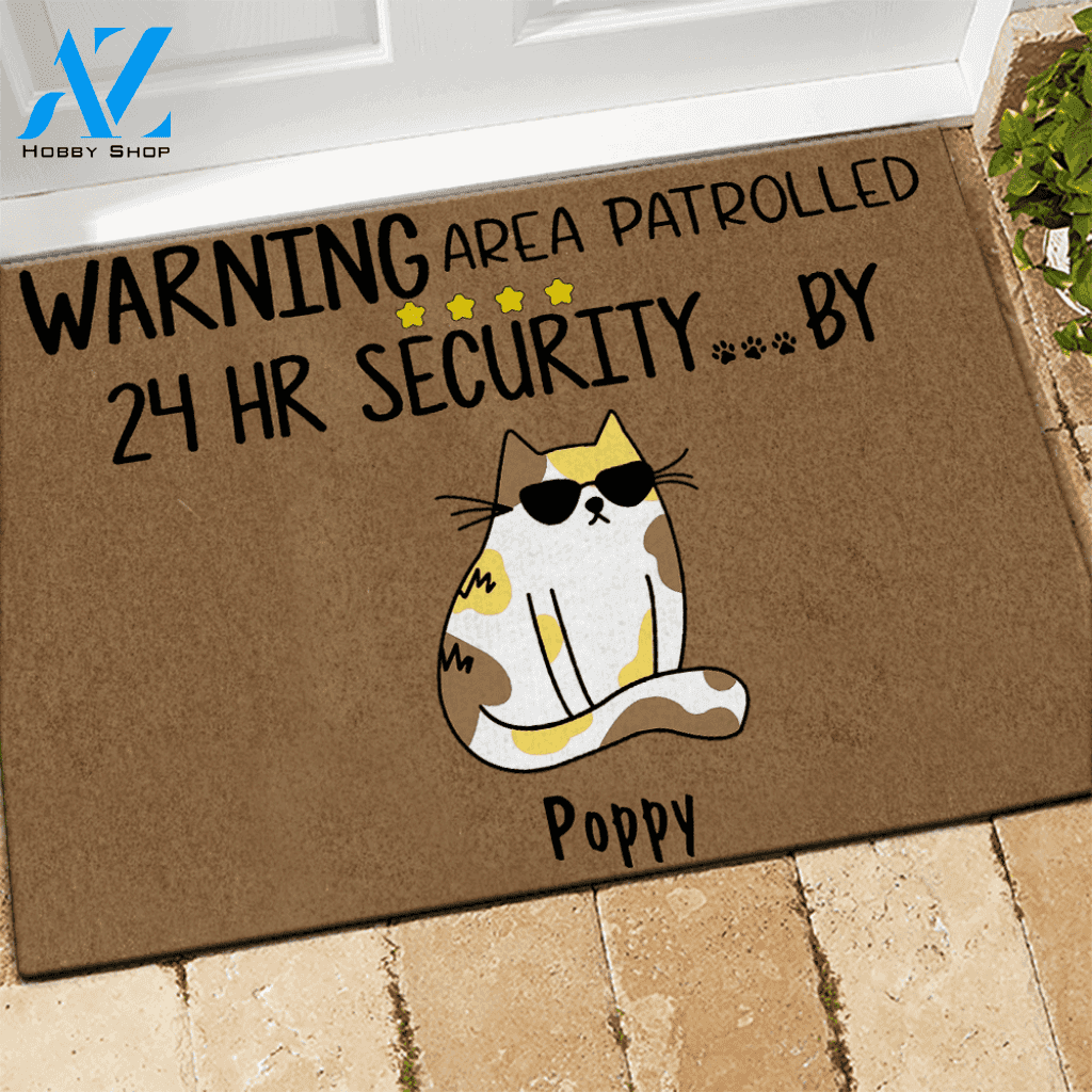Cat Doormat Customized Name and Breed Warning Area Patrolled 24hr Security By | WELCOME MAT | HOUSE WARMING GIFT