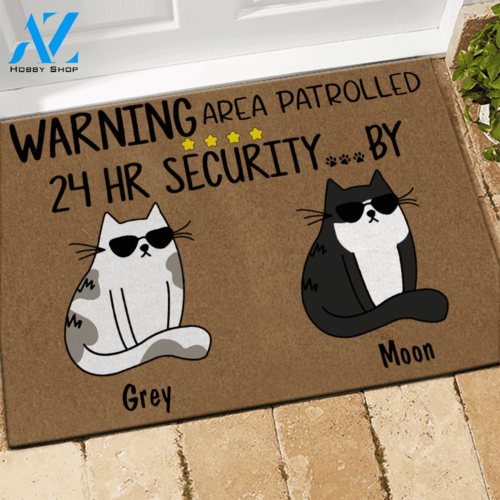 Cat Doormat Customized Name and Breed Warning Area Patrolled 24hr Security By | WELCOME MAT | HOUSE WARMING GIFT