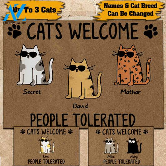 Cat Doormat Customized Names and Breeds Cats Welcome People Tolerated | WELCOME MAT | HOUSE WARMING GIFT